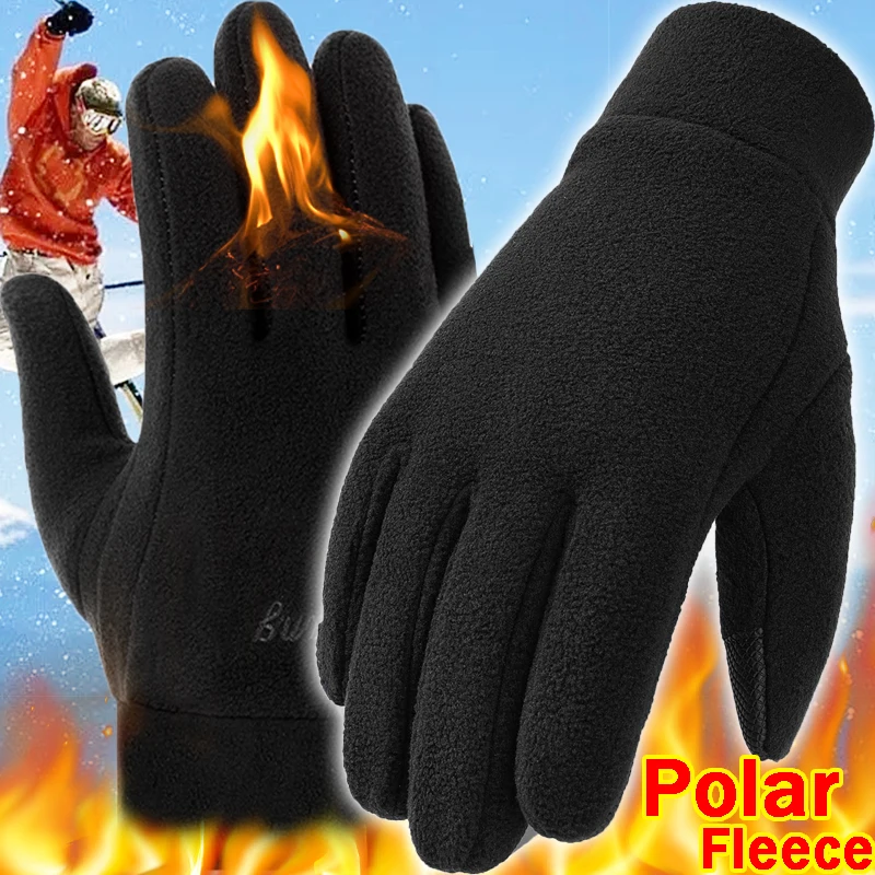 Winter Warm Gloves Men Thermal Polar Fleece Thick Windproof Outdoor Running Skiing Cycling Mittens Touchscreen Snow Glove