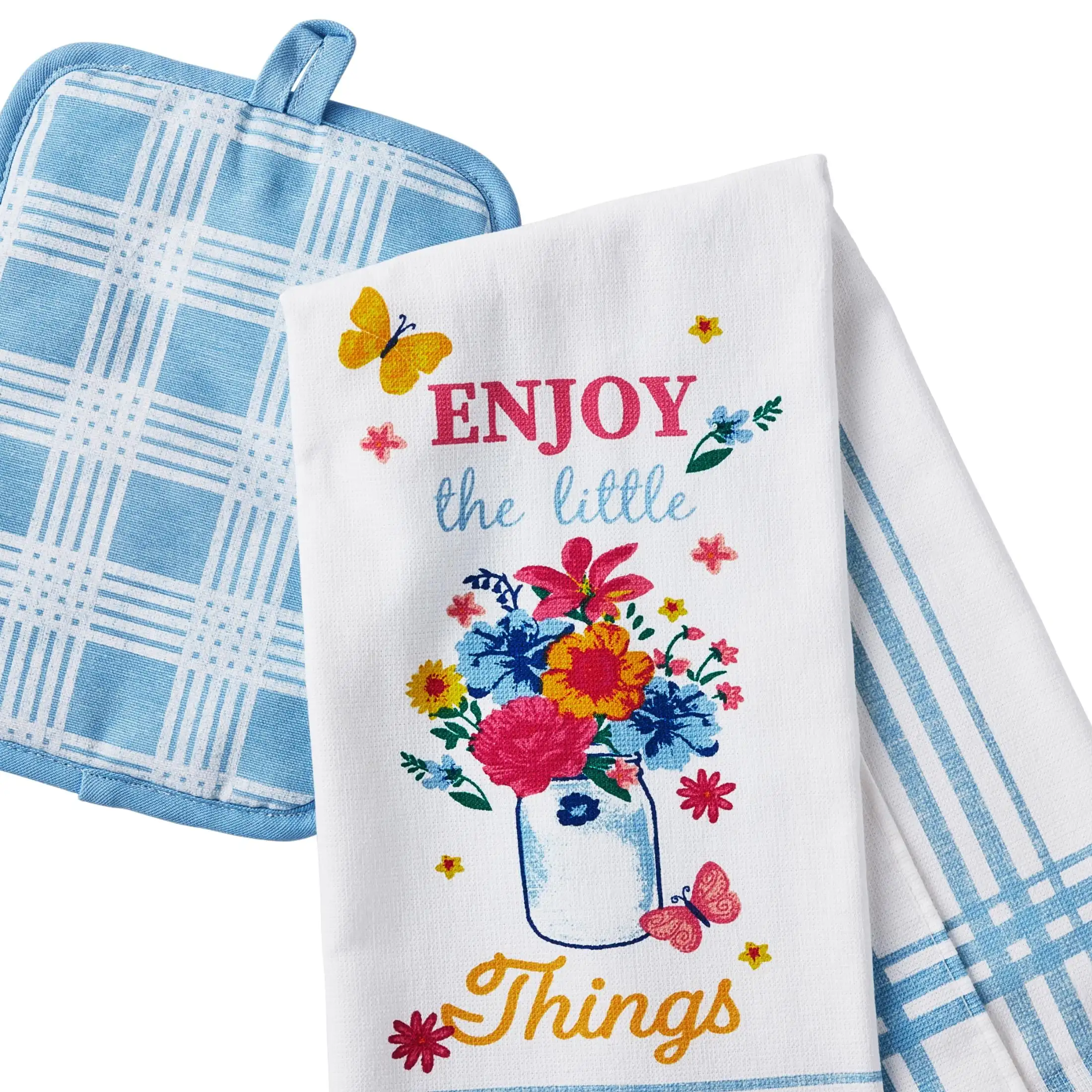 The Pioneer Woman Flowering Frontier Kitchen Towel, Oven Mitt & Pot Holder Set, Multicolor, 3 Pieces
