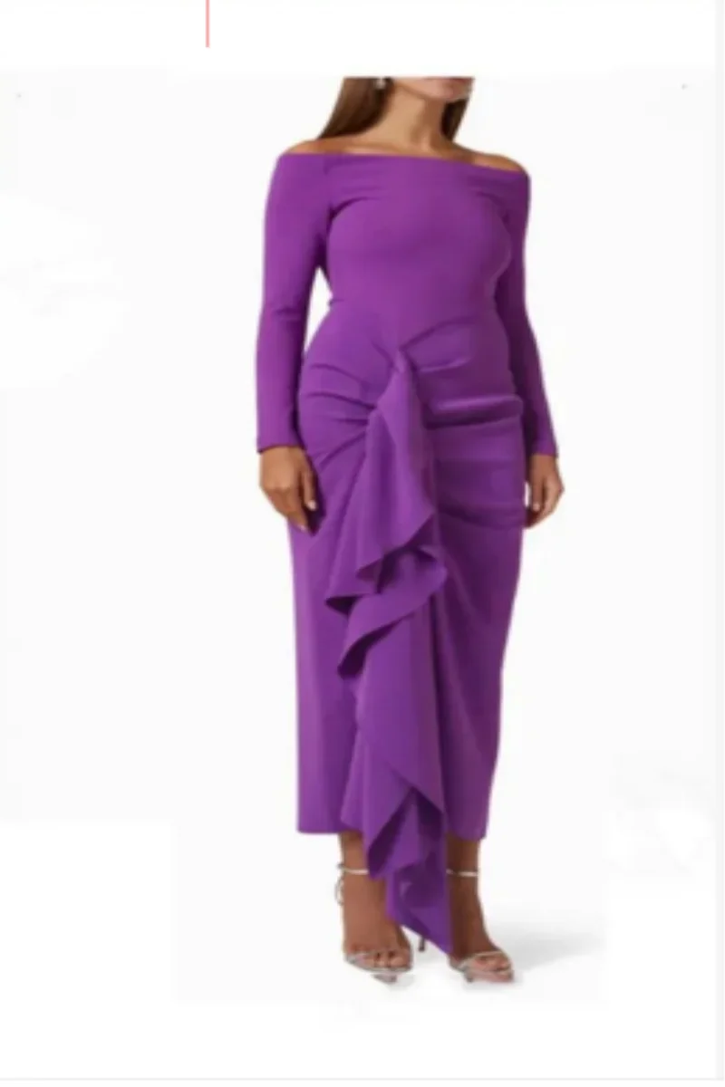 

Scoggins Neck Prom Dress Long Sleeves Ankle Length Evening Dress With Summer Women Wedding Party Formal Gowns Arabia