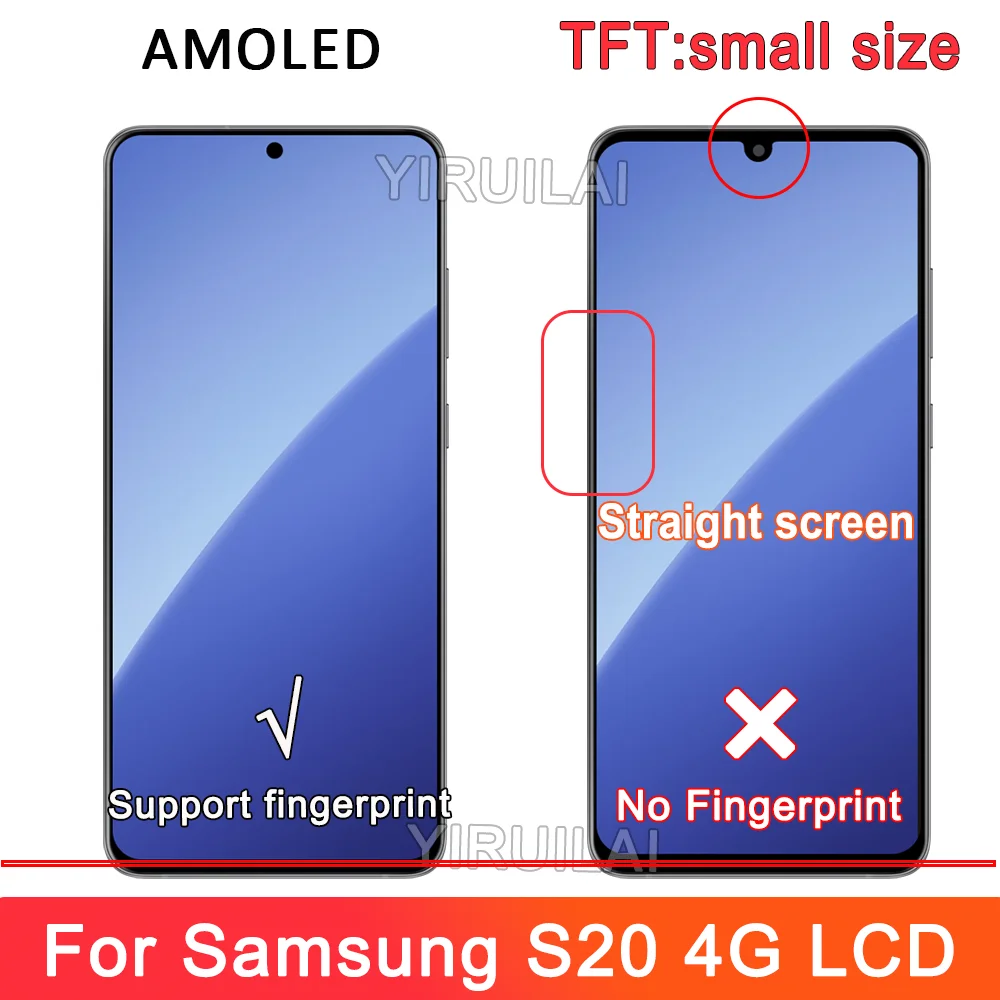 LCD Display Screen TFT Screen Touch Panel Digitizer Assembly Replacement with Frame for Samsung Galaxy S20 G981F G980 SM-G980F/DS