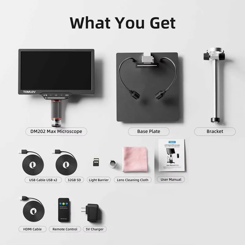 TOMLOV DM202 Max Digital Microscope 1300x, HDMI Microscope Camera