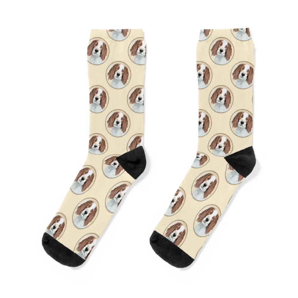 

Irish Red and White Setter Painting - Original Art Socks Crossfit hiking cotton Men Socks Women's