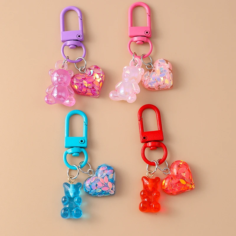 Niedlichen Harz Bär Schlüssel bund Liebe Herz Schlüssel ring Anhänger für Auto Schlüssel halter Frauen Mädchen Handtasche Dekor DIY Schmuck Geschenk – Detail 9