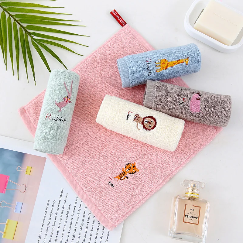 Cotton Small Square Towel 25*25 Cartoon Embroidered Plain Hook Children's Square Towel Kindergarten Baby 3Pcs/Set cotton towel,square towel