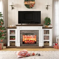 70" Electric Fireplace with Mantel, Fireplace TV Stand , Farmhouse Entertainment Center , Realistic Stacked Stone Surround 2