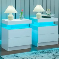 Nightstand Set of 2 LED Nightstand with 2 Drawers,Night Stand Set 2 with LED Light,Bedside Table with Drawers for Bedroom,White 1
