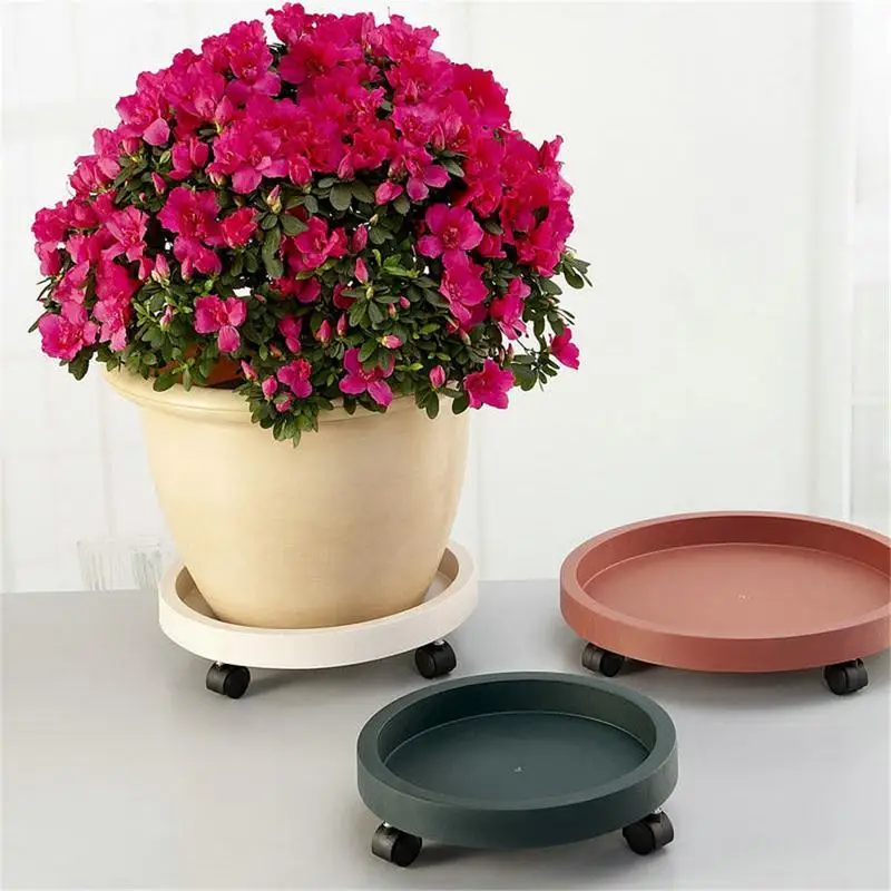 

Flower Pot Holder stand Plastic Vase With Roller Movable Round Universal Plant Tray Chassis Potted Plants Receiving Water