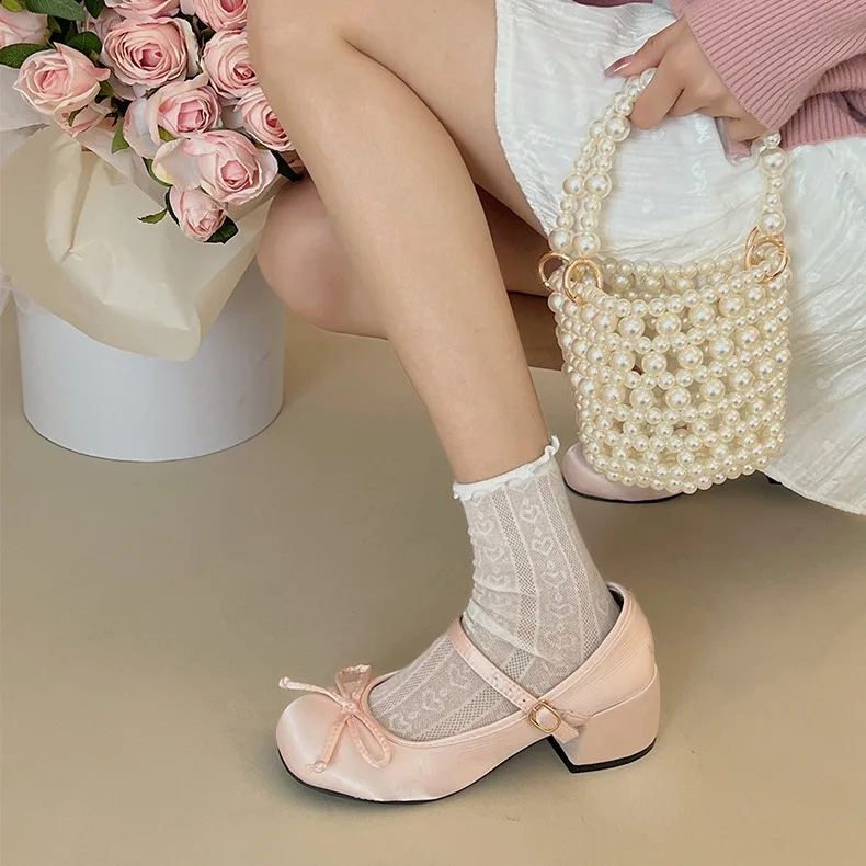 Women's High Heel Shoes Versatile Thick Heel Women's Shoes New Shallow Mouth Round Head French Mary Jane Shoes Platform Heels