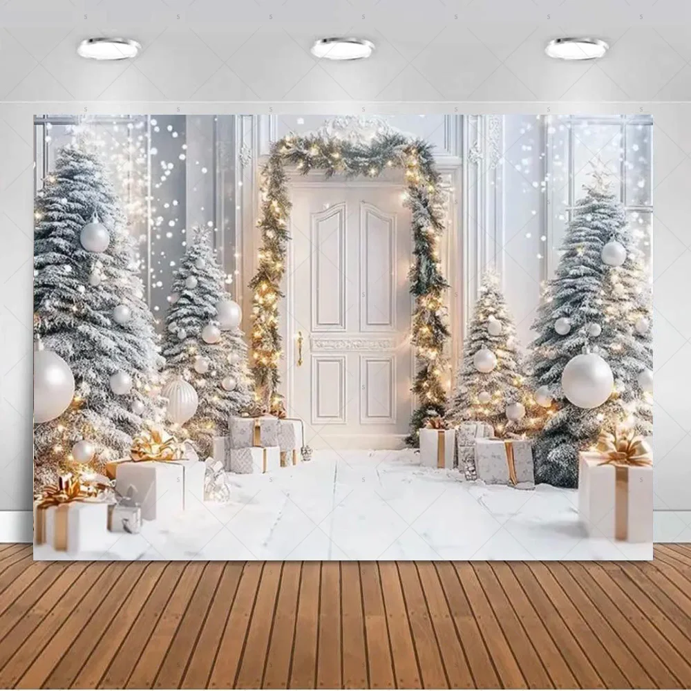 Weiß Weihnachten Schnee Landschaft Hintergrund Weihnachtsbaum Girlande Geschenke Fotografie Hintergrund Familie Weihnachten Party Dekoration Foto Studio – Detail 5