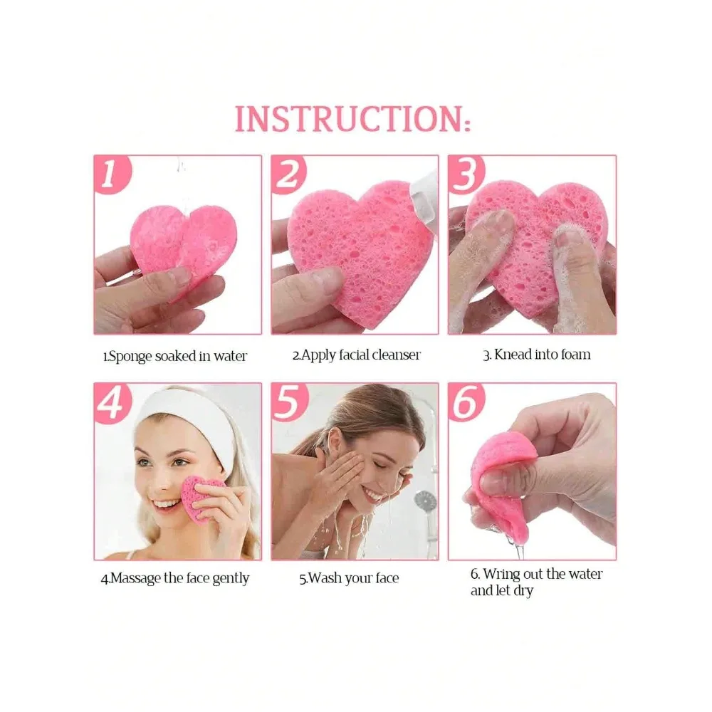 10/20/50PCS 압축 하트 모양의 페이셜 스폰지 천연 목재 펄프 페이스 워시 퍼프 포밍 페이스 코스메틱 페이스 홈 또는 여행용