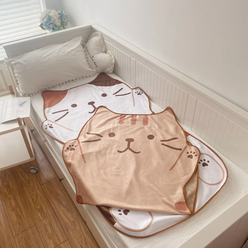 1.5M Cute Brown Cat Flannel Blanket Plush Animals Shape Summer Air Conditioner Sleep Blankets Home Decor for Kids Baby Birthday