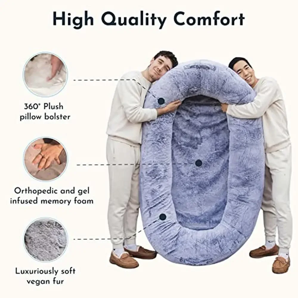 Orthopedic Memory Foam Human Dog Bed Giant Breed Plush Vegan Fur Calming Anxiety Relief Machine Washable 68x33 Portable Storage
