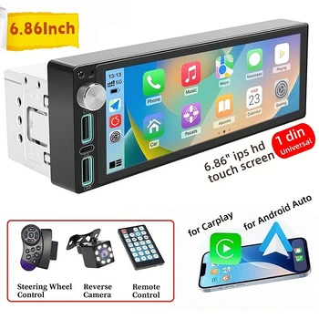 Radio para Auto HIPPCRON de 6.86 Pulgadas, 1 Din, con Carplay y Android Auto, Pantalla con Luz de 7 Colores y Cámara Opcional 1