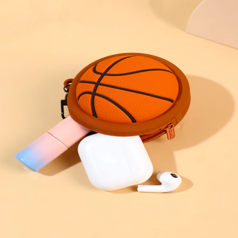1Pcs Sports Silicone Earphone Protective Storage Pouch Children Cartoon Mini Ball Coin Purse Keychain Unisex Bag for Kids