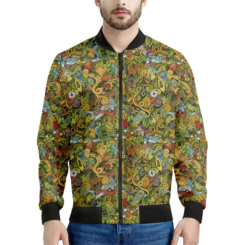 thumbnail image 1 of Chaqueta con cremallera para acampar con dibujos animados para hombres y niños, abrigo con estampado 3D, chaquetas casuales con cremallera para la calle, sudadera tipo bombardero para primavera y otoñ, 1 of 5