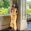 Yellow Prom Dress Sexy Stripe Sleeveless Dress