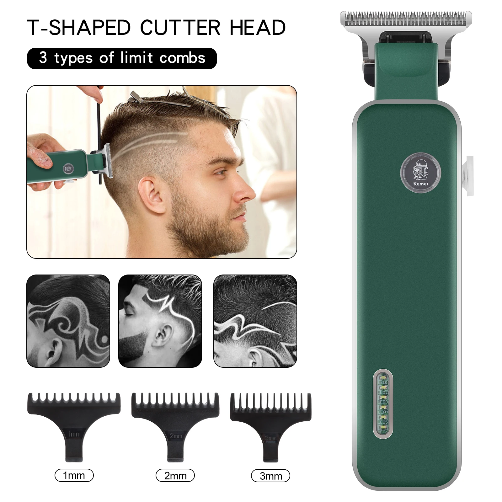Kemei Electric Hair Cutting Machine Luminous LOGO High-power Silent Hair Clipper for Men Professional Barber KM-5098 6