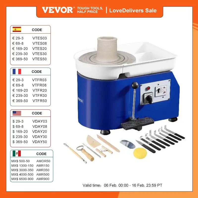 Vevor 11In Ceramic Wheel Ceramic Forming Machine Regolabile 60-300Rpm Maniglia Di Velocità E Pedale Lavabo Staccabile In Abs