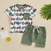 Toddler Baby Boys Summer Shorts Sets Short Sleeve Tractors Print Tops and Drawstring Shorts Sets 1