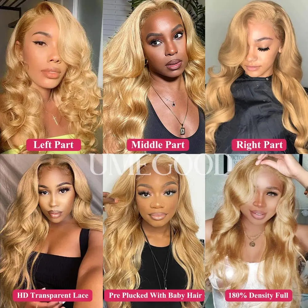#27 Honey Blonde Lace Front Wigs Human Hair 30 32 34 Inch Body Wave 13x6 HD Lace Frontal Wig 180 Density Colored Human Hair Wigs