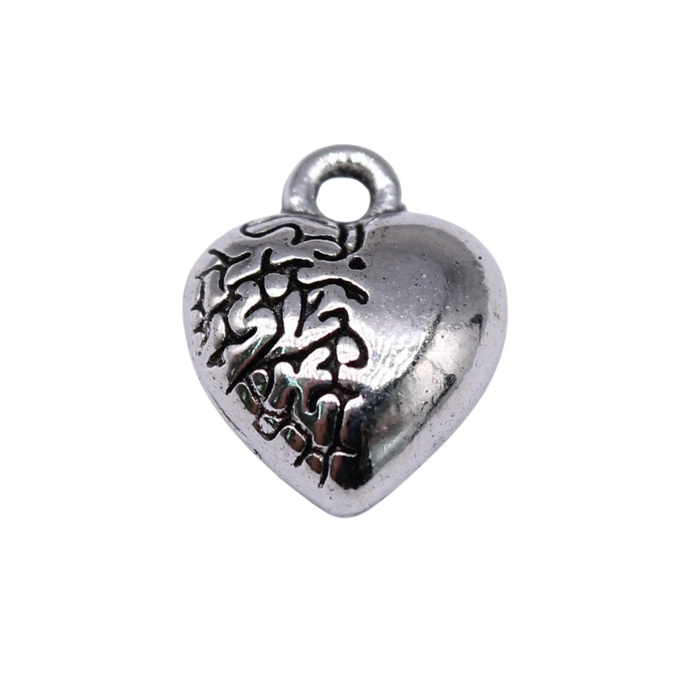 

10pcs/lot 12x10mm 3D Heart Charms For Jewelry Making Antique Silver Color 0.47x0.39inch