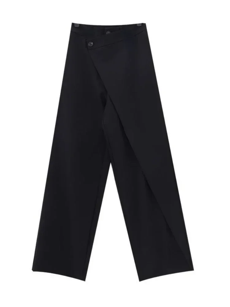 Deeptown Women Wide Suit Pants High Waist Black Japanese Style Baggy Trousers Gothic Irregular Straight Pants Casual Streetwear