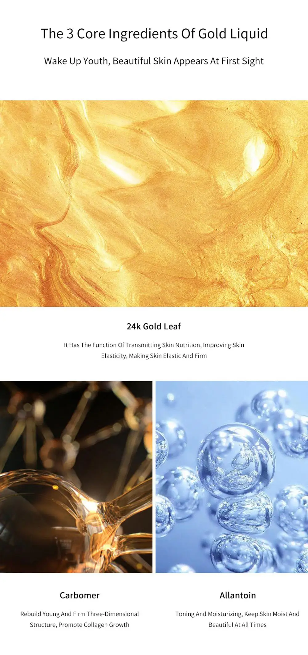 24K Gold Face Serum Active Collagen Silk Thread Facial Essence Anti-Aging Smoothing Firming Moisturizing Hyaluronic Skin Care