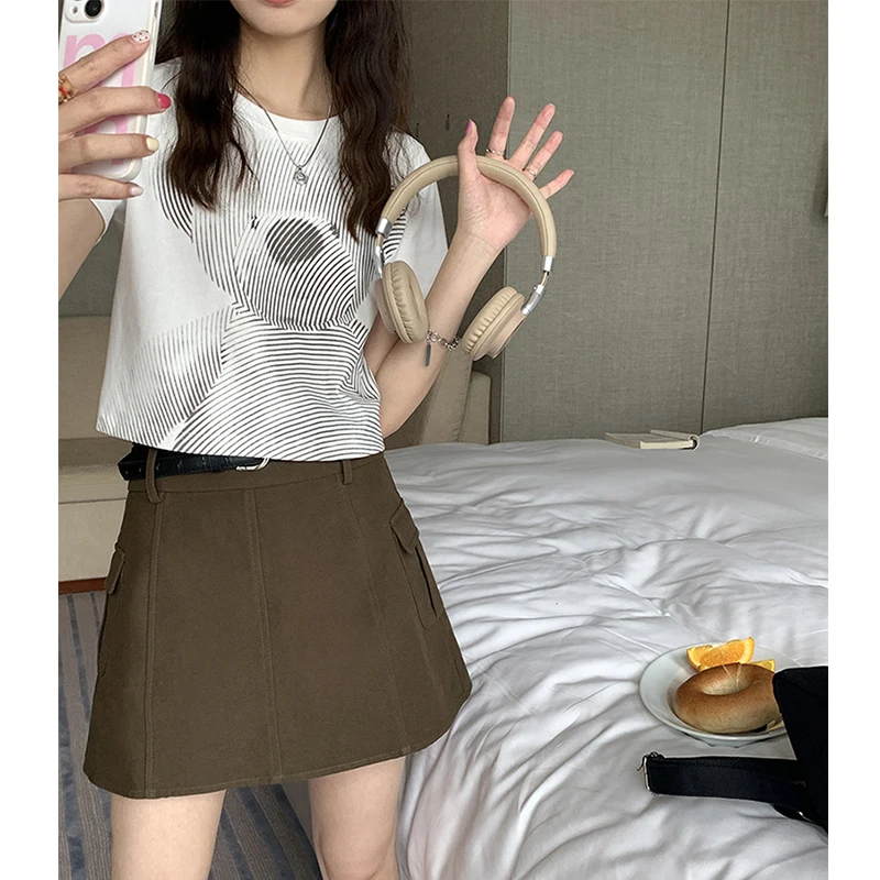 

Cute Bear Print Short Sleeved T Shirt Women Summer Korean Casual Y2K Short Top Girl Design Tee Shirt Blouse Kawaii Clothes 2022
