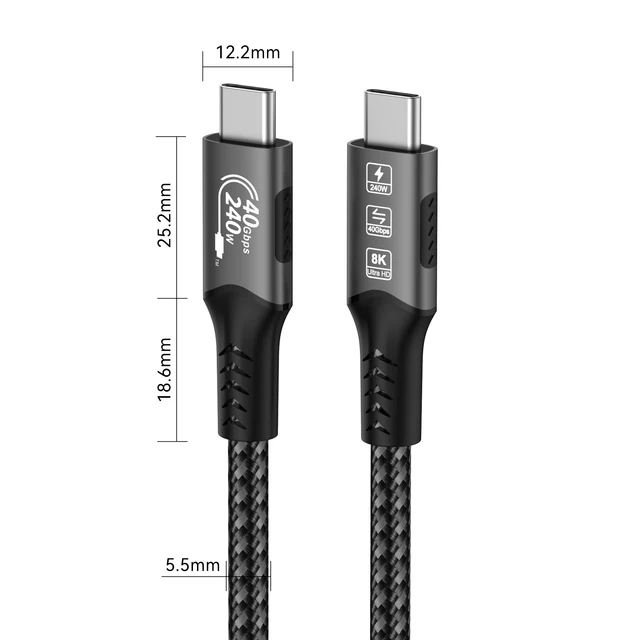 Cable USB4 40Gbps 48V 240W para Thunderbolt 4 tipo C Cable de carga rápida Thunderbolt3 USB C a C Cable de transferencia de datos para ordenador portátil 2