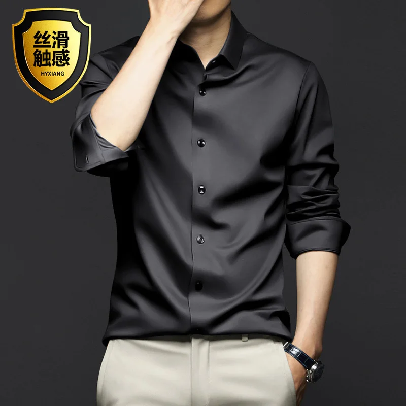 5XL men's shirt long sleeve spring/summer formal social business casual non-ironing silky smooth solid color dress shirts,men casual shirts