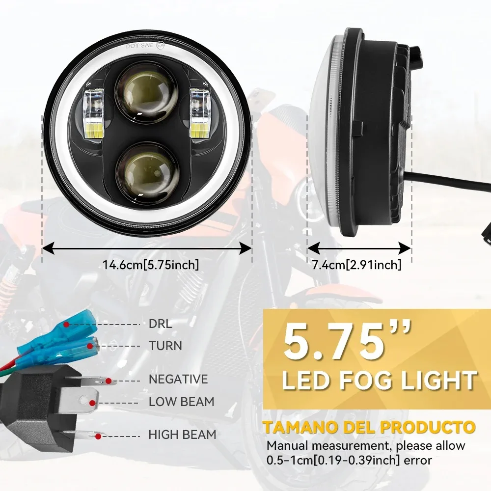 Motorcycle Headlight 5.75 Inch 5 3/4" DRL for Harley Dyna Iron 883 Street Bob FXDB VRSVD VRSCDX XG Round Moto Lamp