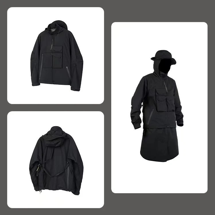 Atzen Front pockets storm jacket gt 2L material convertible frontapron detachable hat-hood techwear