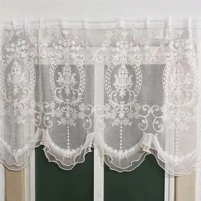 Tenda Floreale Rustica Per Finestra - Ricamata A Fiori Rossi, 45x90 Cm, 100% Poliestere