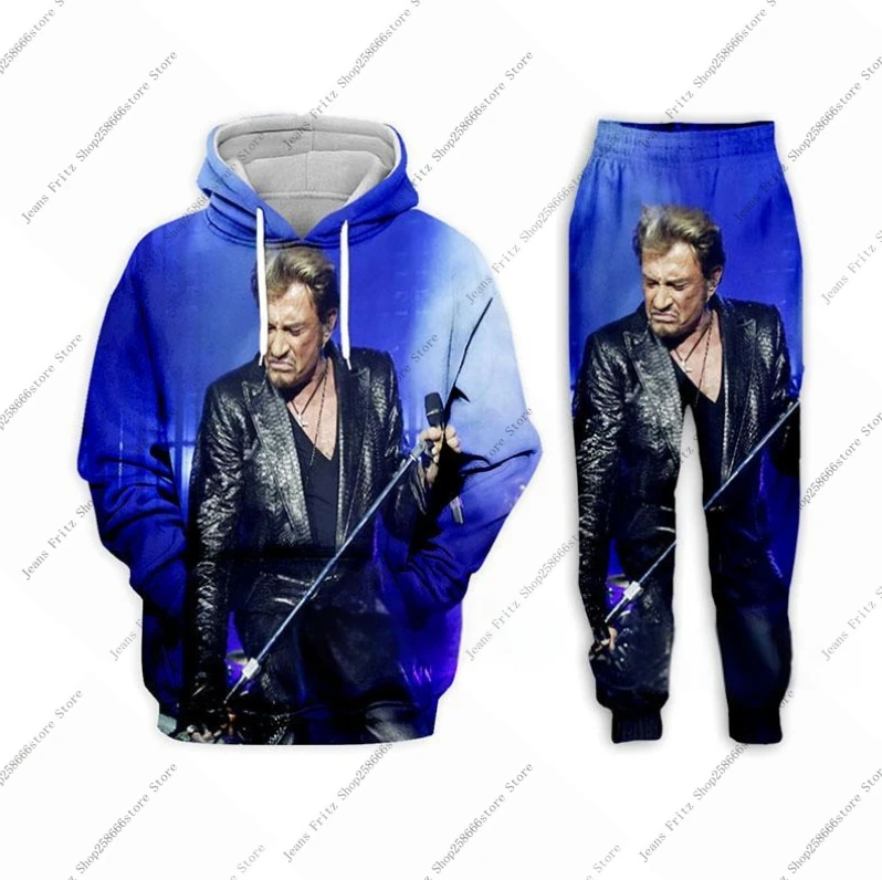 Johnny Hallyday 3d Print Hoodie Pants Suit Male Casual Sweashirt Pullover Men Tracksuit Set Fashion Men's Clothing 2Pcs Suits 3