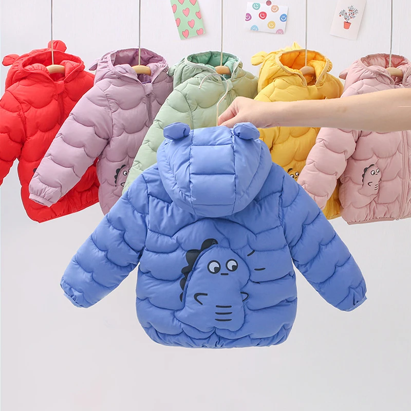 

Baby Girls Boys Coat 2023 Winter Thick Down Hooded Coat Children Cute Dinosaur Jacket Newborn Warm Zipper Outerwear Kids Clothes