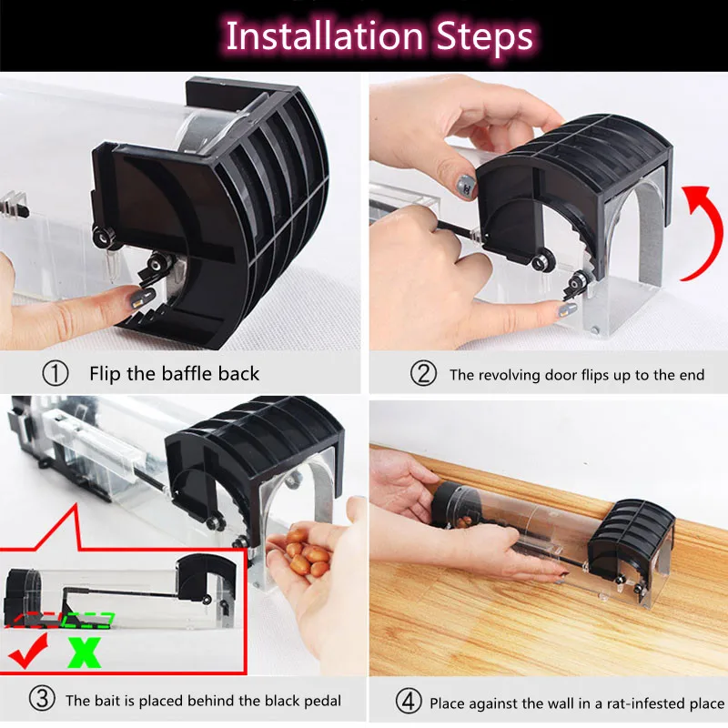 Trampa de plástico mediana para ratas, atrapamoscas para ratones vivos en una jaula, tipo de Pedal múltiple, reutilizable, para interiores y exteriores