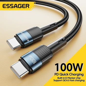 Essager 100W USB Type C To USB C Cable USB-C PD Fast Charging Charger Wire Cord For Macbook Samsung Xiaomi Type-C USBC Cable 3M 1