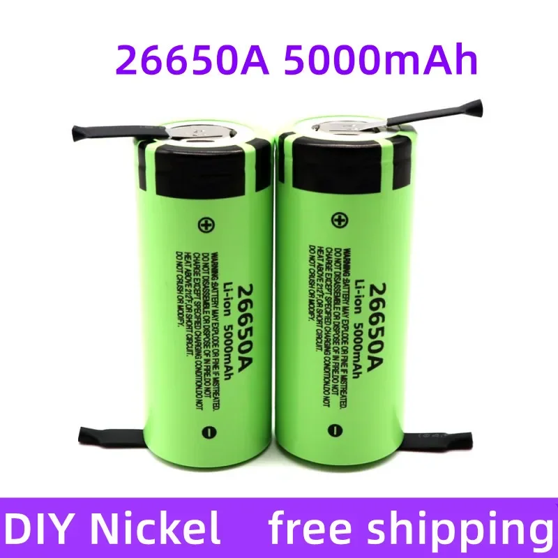 

100% Original 26650A 3.7V 5000mAh Large Capacity 26650 Lithium Ion Rechargeable Battery (with DIY Nickel Sheet)