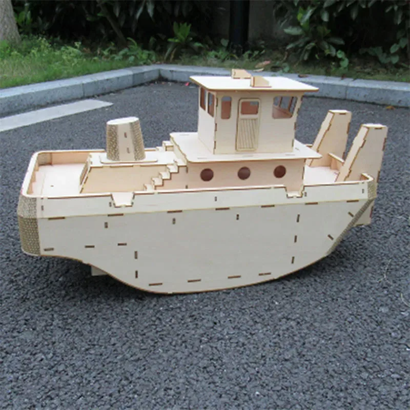 Wooden Springer Pusher Boat Model Kit Rescue Ship DIY Hand Assembled Tugboat Model Toy Gift 3
