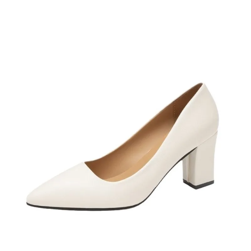 High Heels Women 2025 Summer New Pointed Shallow Mouth Work Shoes Thick Heel Fashion Versatile High Heels - 6