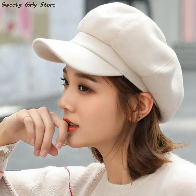 Acheter Chapeau De Peintre Chapeau Octogonal Hiver Couleur Unie Velours Côtelé Avant Chapeau Jeunesse Béret Casquette Gavroche