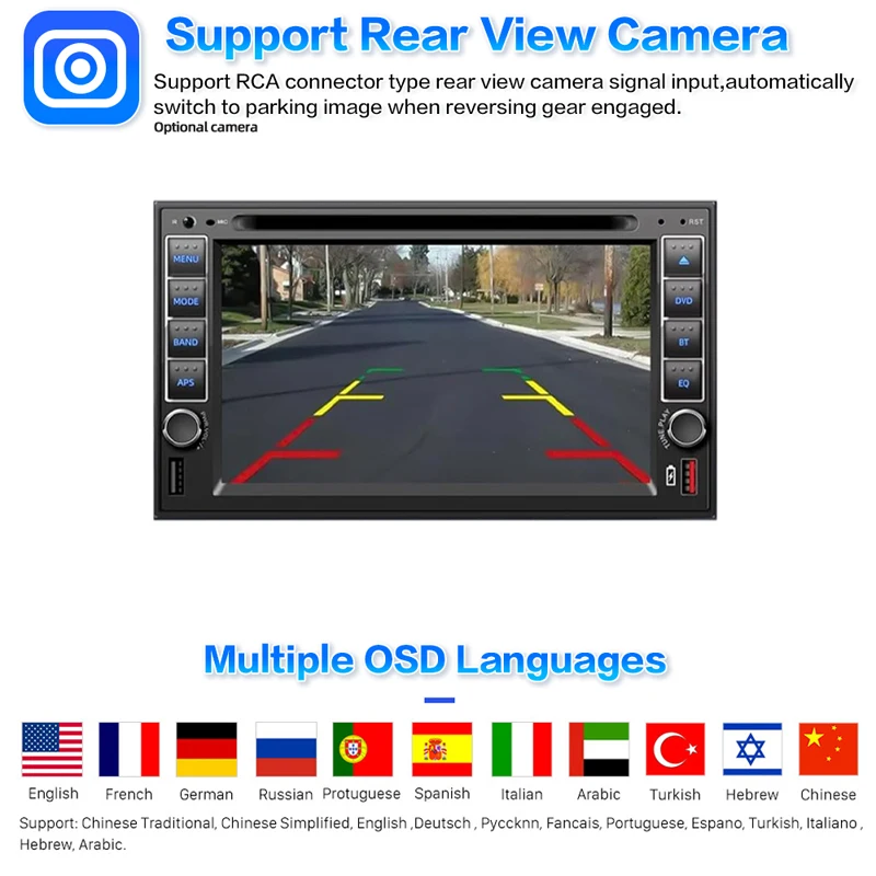 Double Din 자동차 스테레오 라디오, HD 터치스크린, 블루투스, 미러 링크 자동차 오디오, CD DVD 플레이어 포함, 4 채널, 6.2 인치