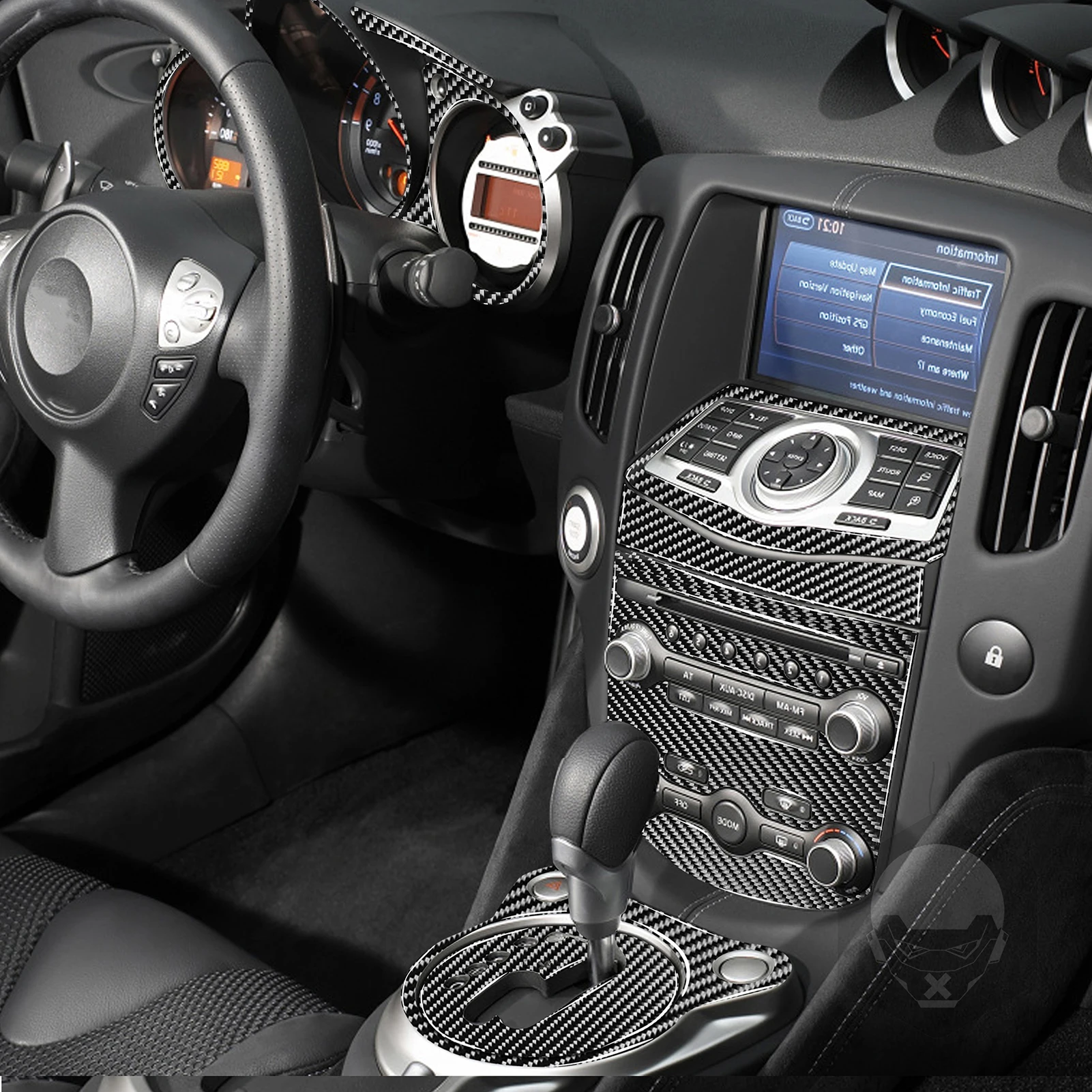 For NISSAN 370Z Z34 2009+ Central Control Gear Shift Knob Air Conditioning Navigation Lifting Real Carbon Fiber Sticker Trim