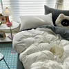 Cotton Bed Linen Solid Bedding Set with Sheet Duvet Cover Pillowcases Single Couple Bedsheet King Queen Double Twin Size 3