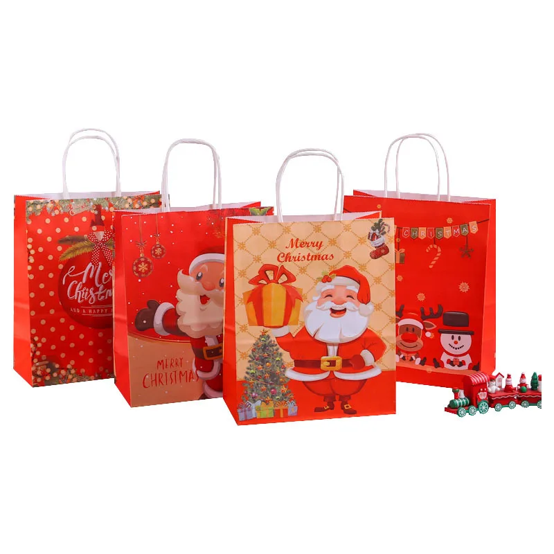 

5pcs Christmas Gift Bags Kraft Paper Bag Candy Cookie Packaging Pocket Xmas Packing Bags Handbag