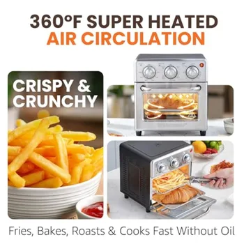 8.5Qt Air Fryer Oven with Convection Stainless Steel 800-Watts Time and Temperature Controls Air Fry Broil Toast Bake Includes 3