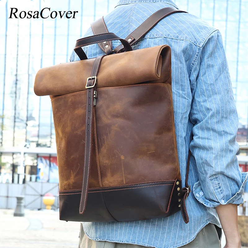 Expandable Genuine Leather Men's Backpacks Travel Backpack Large Capacity  School Bag Crazy Horse Leather Laptop Bags for Man - AliExpress