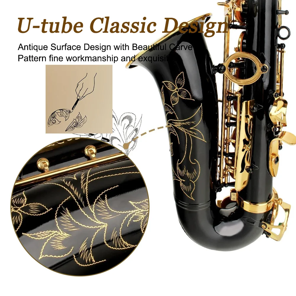 SLADE Black Gold Key Alto Saxophone Beginner Set for Adult Student Saxophone Eb Professional Brass with Woodwind Parts