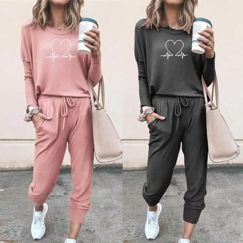 Women Tracksuit Pullovers Hoodies and Black Pants Autumn