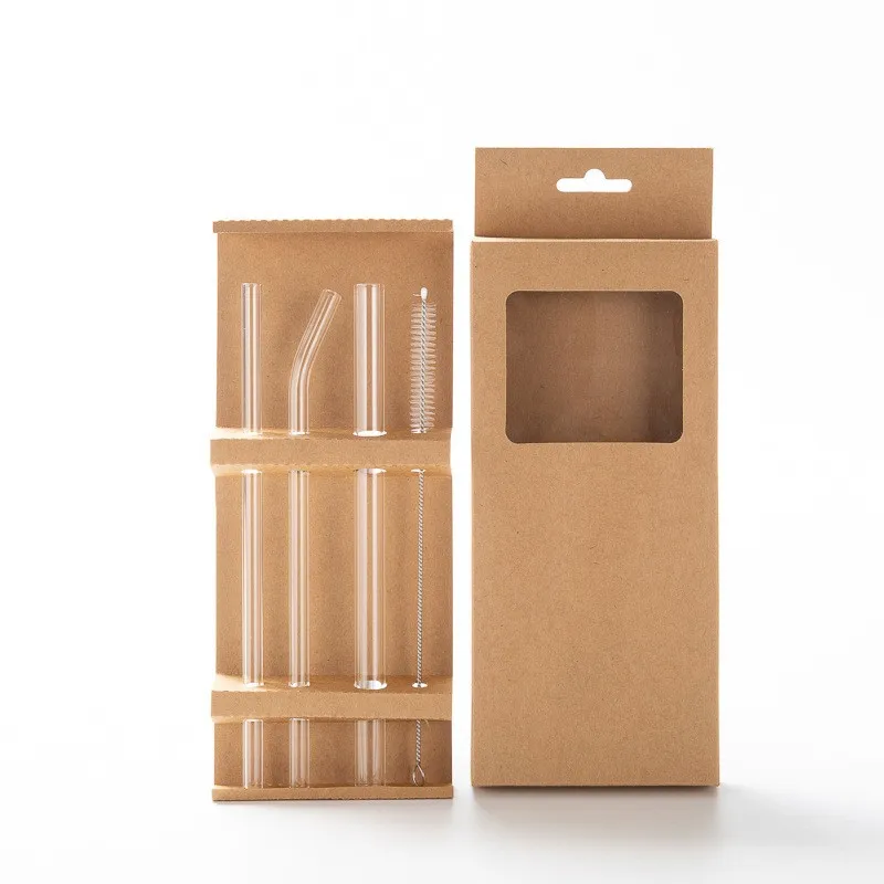 Drinking straws glass straw set reusable 2 regular straws + 1 boba + 1 cleaning brush for hot cold drinks smoothie bubble bubble tea